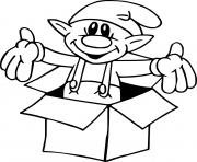 Printable Big Ears Elf out from a Box coloring pages
