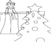 Printable Elf on the Shelf with a big Christmas Tree coloring pages