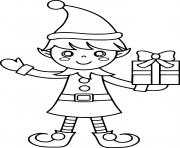 Printable Little Elf Bring a Gift coloring pages