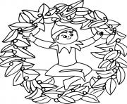 Printable Elf in a leaf Circle coloring pages