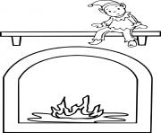 Printable Elf on the Shelf with Fireplace coloring pages
