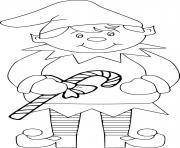 Printable Fat Elf Holds a Candy Cane coloring pages