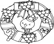 Printable Funny Cat in the Christmas Wreath coloring pages