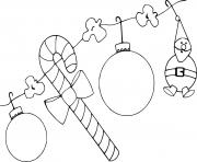 Printable Bulbs and Candy Cane on a Rope coloring pages