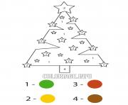 Printable christmas tree with stars easy color by number coloring pages