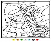 Printable penguins puts a star on the tree color by number coloring pages