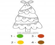 Printable Christmas tree with an easy red ribbon color by number coloring pages