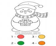 Printable snowman with a gift color by number coloring pages