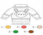 Printable sweater with a rabbit in winter easy color by number coloring pages