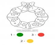 Printable christmas wreath with easy christmas decorations color by number coloring pages