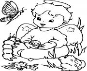 Printable Boy Angel and Butterfly coloring pages