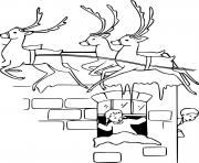 Printable Reindeer Flying over the Roof coloring pages