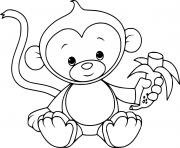 Printable Little Monkey Eating a Banana coloring pages