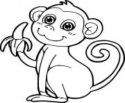 Printable Young Monkey Eating a Banana coloring pages