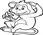 Printable Cartoon Monkey and a Banana coloring pages