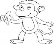 Printable Young Monkey Eating Bananas coloring pages