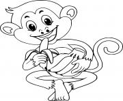 Printable Monkey Holds Many Bananas coloring pages