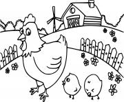 Printable Hen and Chicks on the Ground coloring pages