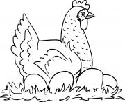 Printable Hen and Three Eggs coloring pages