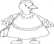 Printable Cartoon Hen Holds a Bag coloring pages