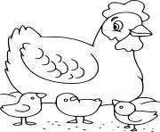 Printable Easy Hen and Three Chicks coloring pages