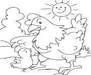 Printable Hen and Her Baby in the Sun coloring pages