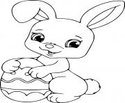 Printable Cute Easter Bunny Holds an Egg coloring pages