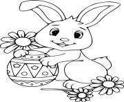 Printable Bunny with Easter Egg and Flowers coloring pages