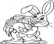 Printable Funny Bunny and Many Eggs coloring pages