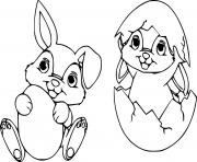 Printable Cute Bunnies in the Easter Egg coloring pages