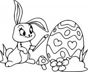 Printable Cute Easter Bunny Painting the Egg coloring pages