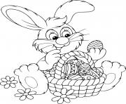 Printable Easter Bunny Taking out Eggs from the Basket coloring pages