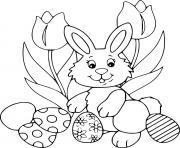 Printable Bunny with Flowers and Eggs coloring pages