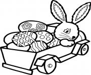 Printable Easter Bunny and Eggs in a Car coloring pages