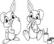 Printable Two Bunnies Drawing Easter Eggs coloring pages