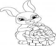 Printable Easter Bunny Holds a Basket with Four Eggs coloring pages