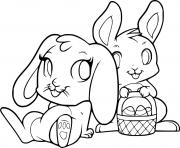 Printable Two Cute Easter Bunnies and a Basket coloring pages