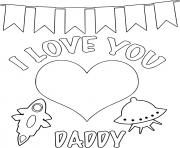 Printable I Love You Daddy with Heart and Rocket coloring pages