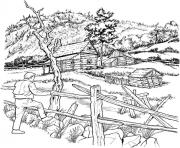 Printable adult snowy cabins coloring pages