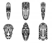 Printable adult 6 african masks simples coloring pages