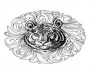 Printable adult tiger leaves framework coloring pages