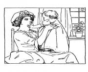 Printable adult vintage drawing mother and girl coloring pages