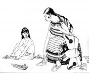 Printable adult native indian and child coloring pages