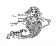 Printable adult mermaid with long hair by lian2011 coloring pages