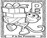 Printable dora cartoon present free alphabet s075e coloring pages
