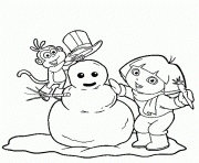 Printable dora and boots make snowman s winter942e coloring pages