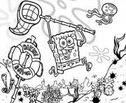Printable cartoon spongebob hunting jellyfish s17a1 coloring pages