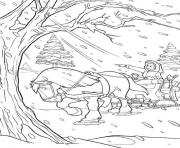 Printable belle in snowy day disney princess caae coloring pages