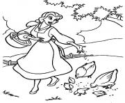 Printable belle feeding chicken disney princess dfb7 coloring pages
