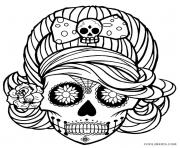 Printable Girl Skull cute adult coloring pages